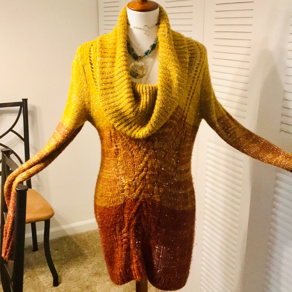 Crowlneck Sequin Ombre Tunic Sweater